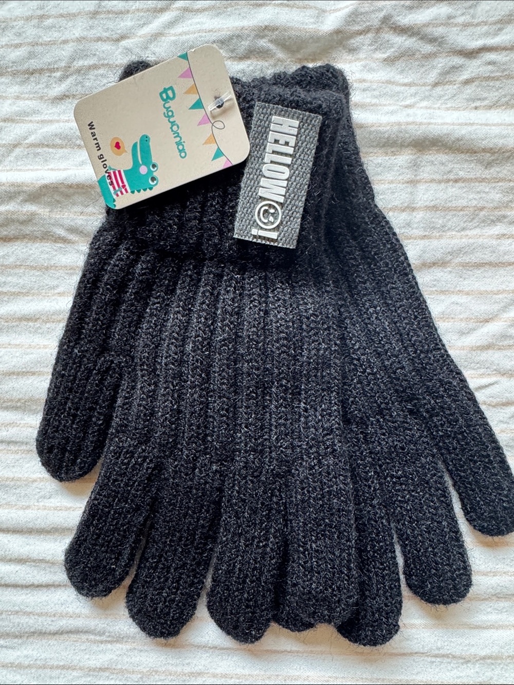 Black Knit Men's Gloves - Warm Ribbed Winter Gloves